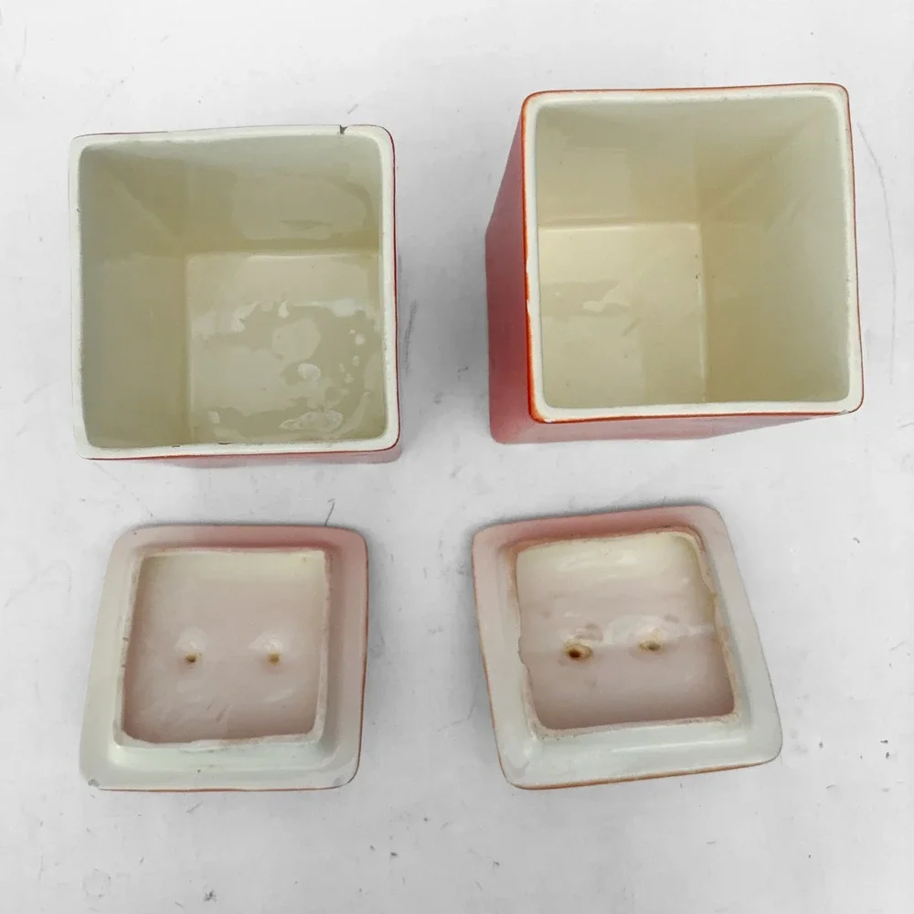 VTG Tea Rice Orange Ceramic Canister Set MCM Retro Czechoslovakia